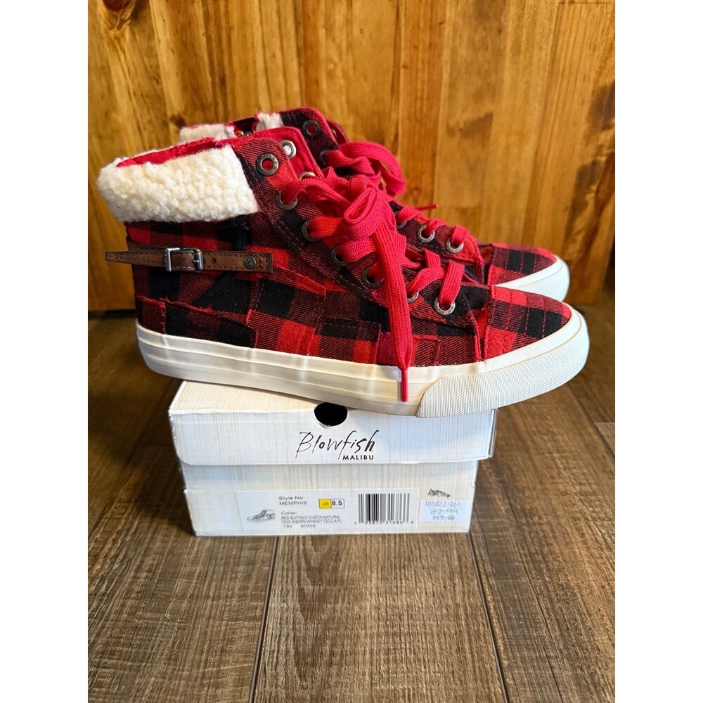 Blowfish Malibu Memphis Hi Top Sneaker Sz. 8.5 New Red Buffalo Check